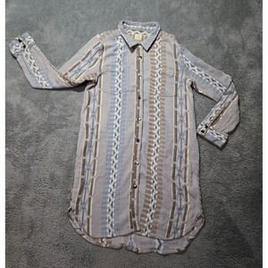 O'Neill Womens Medium Button Down Long Sleeve Shirt Dress Aztec Print Boho Retro